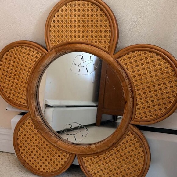 Other - Vintage Boho Rattan Flower Mirror